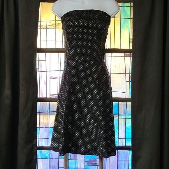 Black & Silver Polka Dot Strapless Pin Up Dress Juniors Size Medium - Picture 1 of 8